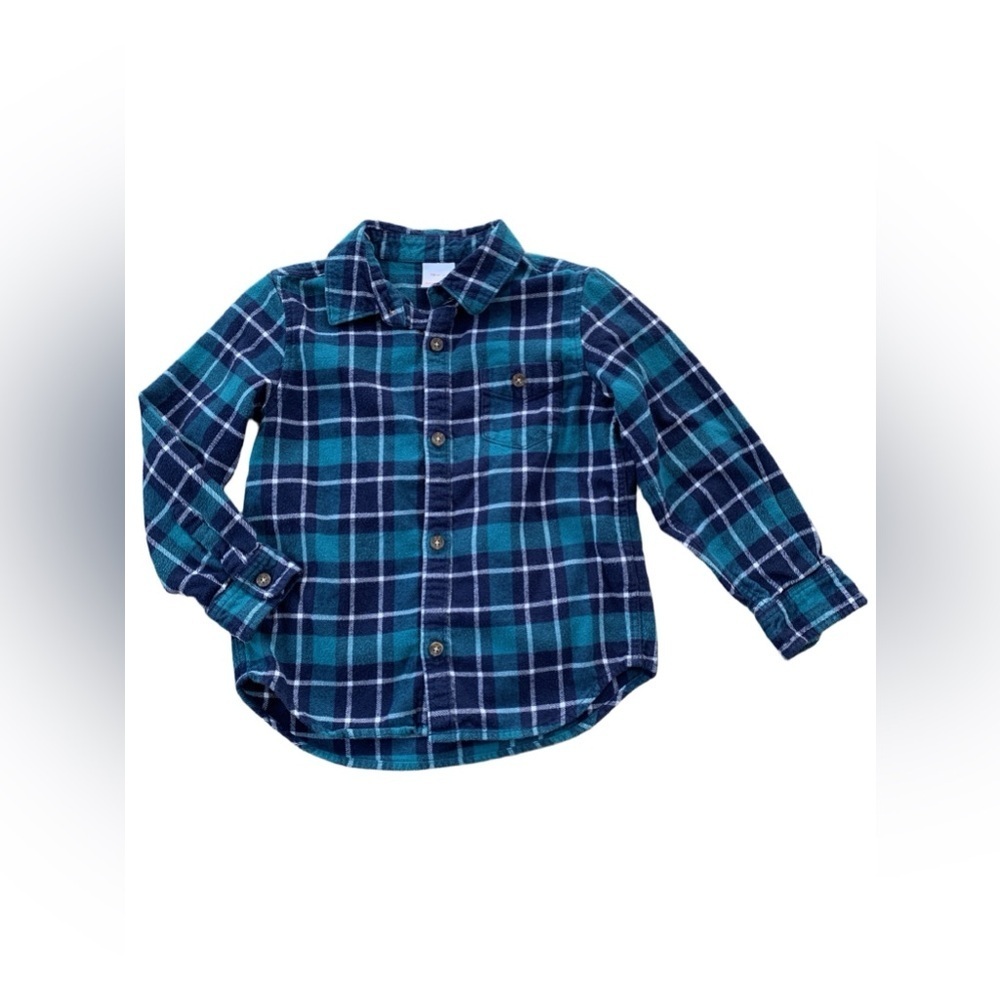 Hanna Andersson Size 100, 4, Fireside Flannel Plaid Shirt in Trek Teal Multi